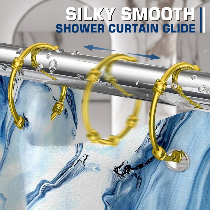 SSTOOHL Gold Shower Curtain Hooks, 12 Pcs Rust Proof Metal Curtain Rings, Oval Snap Shower Rings for Curtain, Glide Smoothly for Bathroom Shower Rod, Zinc Alloy - Image 3